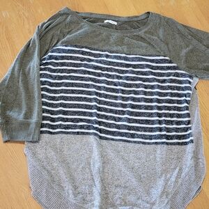 Maurices Olive and Gray Striped Crewneck